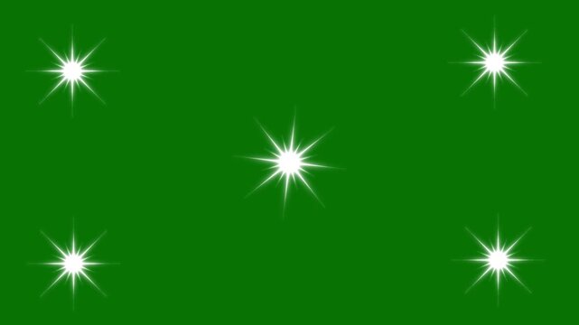 Sparkling stars Shine animation, white doodle cartoon star shine animation overlay, magical night sky festive sparkle glow effect, flat green screen twinkle background, 4K