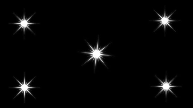 Sparkling stars Shine animation, white doodle cartoon star shine animation overlay, magical night sky festive sparkle glow effect, flat black screen twinkle background, 4K