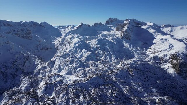 Drone View of the Durmitor Massif in Winter with Snow-Covered Mountain Peaks, Montenegro