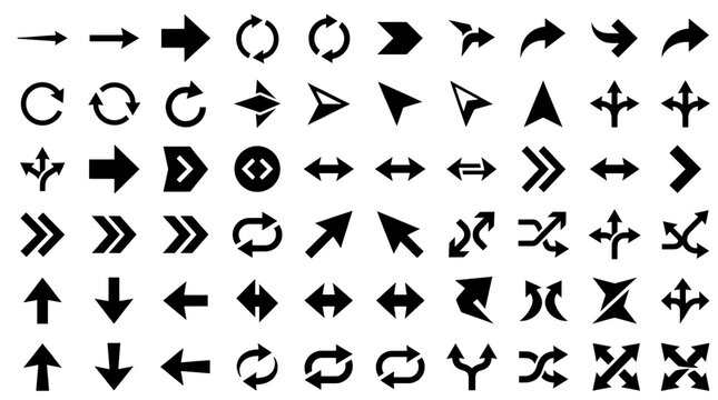 Set of black arrow icons isolated on transparent background
