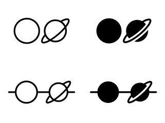 Astronomical planet and saturn ring icons in line and silhouette style © Shapla
