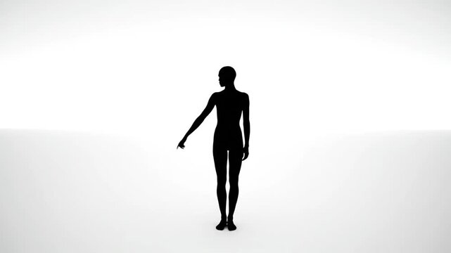 Silhouette Figure Walking and Pointing in Abstract Minimalist Space