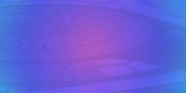 Intricate circular mandala pattern overlay on blue and purple gradient color background.