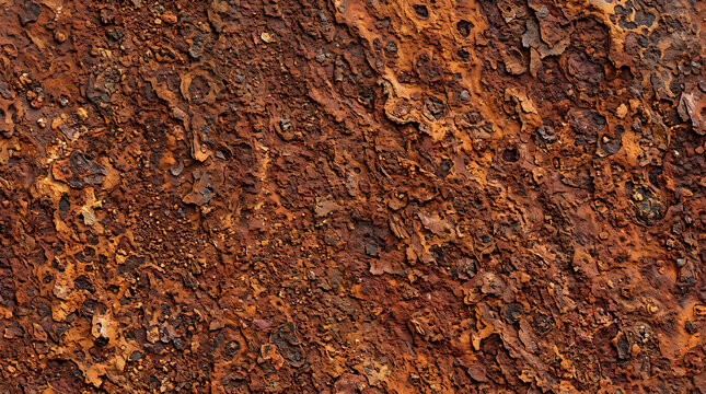 Close-up of weathered rusty metal surface with textured, flaking oxidation patterns showcasing natural corrosion deterioration