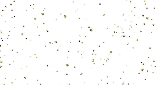 Golden star confetti on a white background, perfect for holiday, birthday, or celebration designs, adding a touch of fes