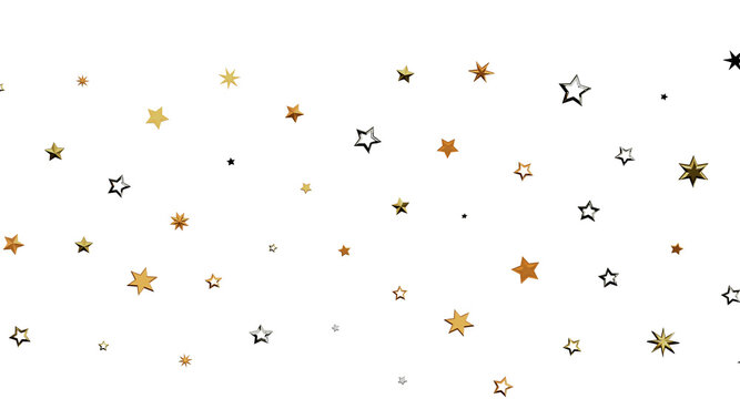 Elegant gold and silver stars on a clean white backdrop, perfect for holidays, celebrations, and festive designs. Use fo