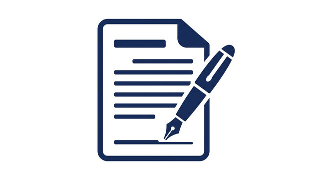 Signed agreement symbol with pen nib on the page for deal closing and terms confirmation design
