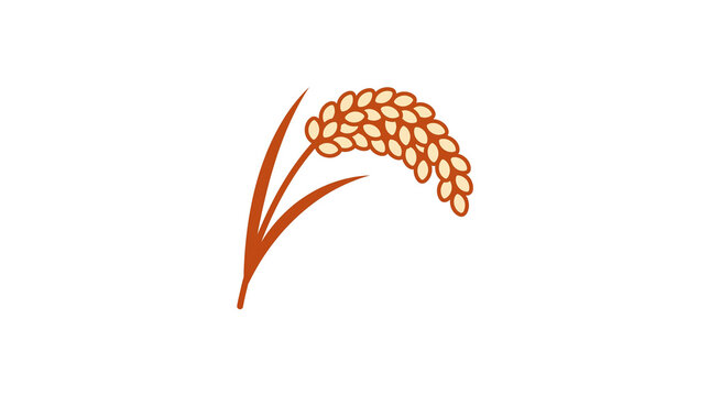 Single stalk of ripened rice symbol for grain farming, food self-sufficiency and crop yield presentations