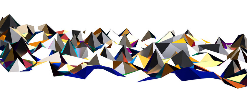 Vibrant abstract geometric landscape, digital art, colorful polygons, sharp peaks.