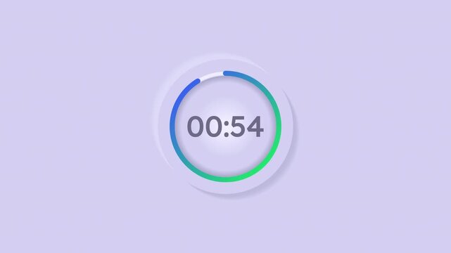 Live stream start neumorphic circular countdown animation. Workout rest period animated timer progress indicator for light theme. Event marketing. Modern UI. Loading state. HD video with alpha channel