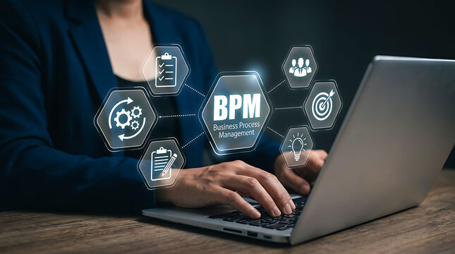 Business process management concept bpm visual icons corporate setup