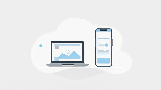 minimalist animation of laptop and smartphone on desk