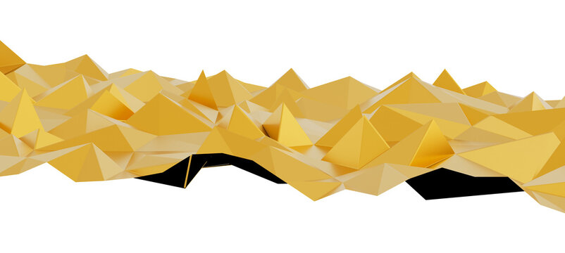 Golden abstract polygonal geometric shapes forming a landscape.