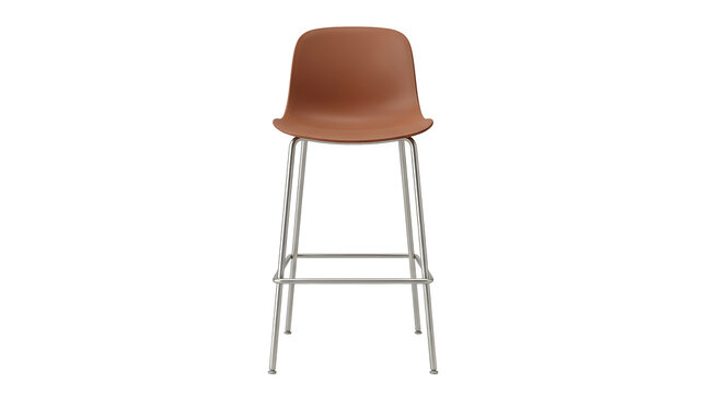 Brown wooden bar stool with metal legs on a plain background isolated on transparent background