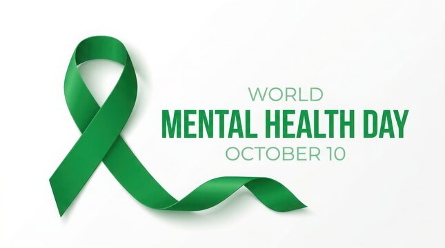 World mental health day green ribbon isolated on white background