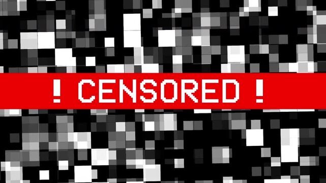Animated mosaic blur censored overlay with censored text. 4K Video