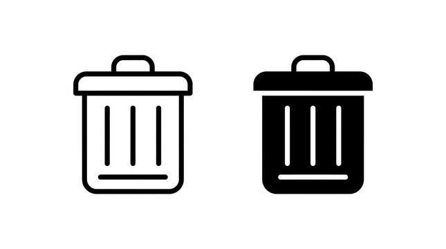 Trash can icon set, delete symbol isolated on transparent background