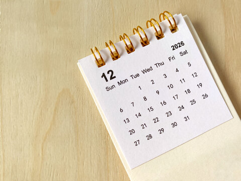 December 2026 Calendar on Wooden Desk