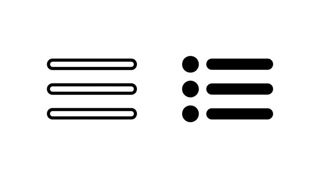 Hamburger and bullet list menu icons isolated on transparent background