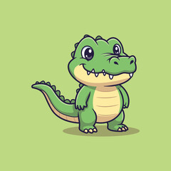 Fototapeta premium Cute Cartoon Green Crocodile Standing with Big Eyes Vector Illustration