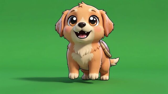 Adorable cartoon puppy with a turtle shell on its back, smiling and walking, perfect for children's media and playful branding.
