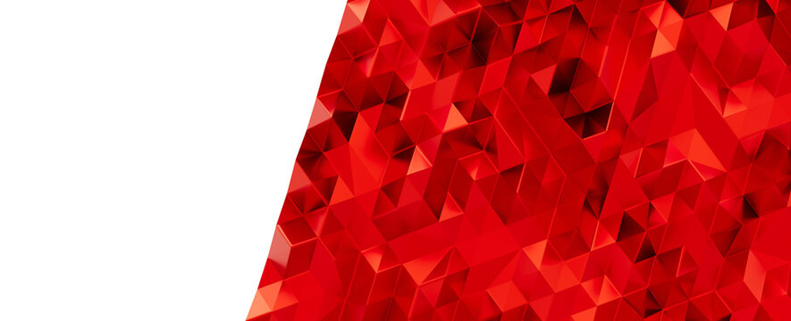 Vibrant red abstract geometric background with 3D polygons and black negative space for text or desi
