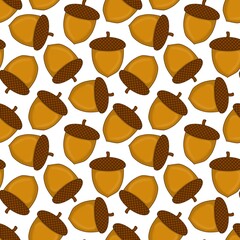 Cute fall seamless pattern featuring scattered brown acorns on a clean white background © FibriyantiNur