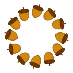Acorn circular frame or wreath on white background © FibriyantiNur