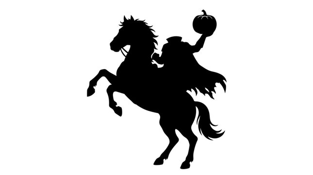 Headless Horseman Pumpkin Head Rearing Horse Jack O Lantern Silhouette Vector Halloween Legend