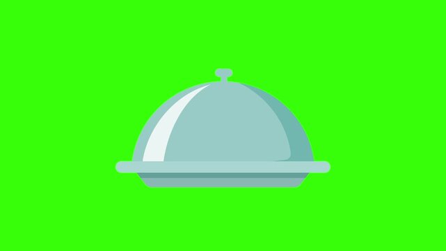 Food Service Cloche Wobbling Vector Motion Graphic Over Green Screen