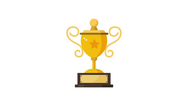 Gold Champion Trophy Animation on Isolated White Background Loop