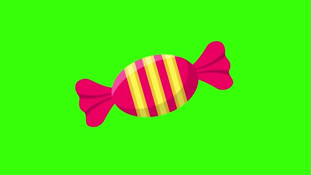 Cartoon Candy Toffee Floating and Squashing Animation on Green Screen Background