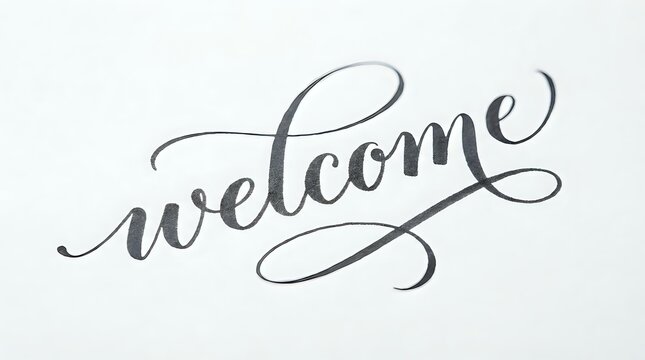 Welcome sign with elegant script lettering on white background, suitable for hospitality, events, signage, and greeting designs.
