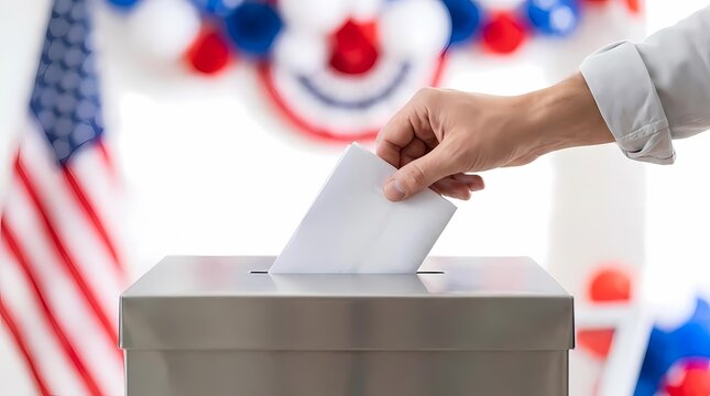 Hand placing ballot into voting box.
