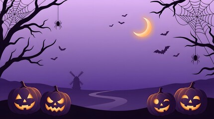 Fototapeta premium Pixel art scene for Halloween with jack o lanterns
