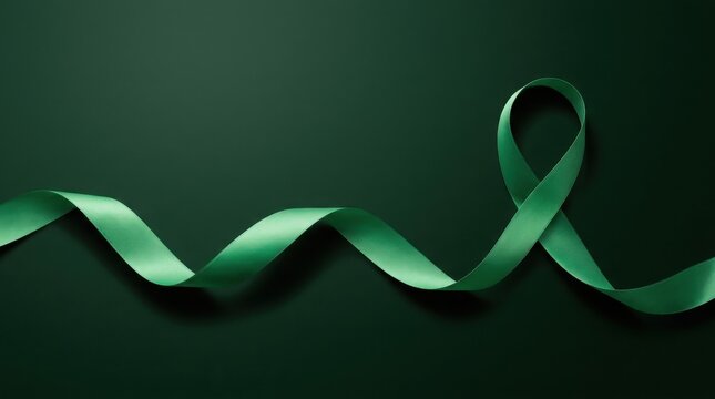 Green awareness ribbon on dark green background