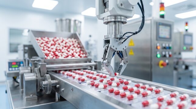 Automated machine packing candy on a factory production line