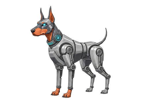 Futuristic robot doberman dog standing