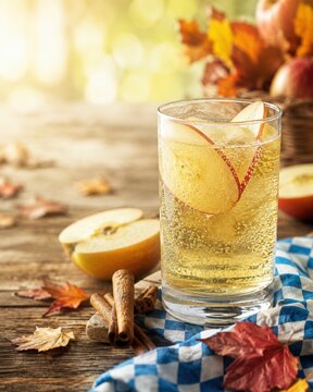 Nonalcoholic Apple Spritzer with Autumn Festival Decorations