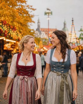 Friends Enjoying a Bavarian Style Autumn Festival Together