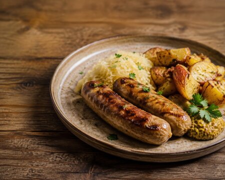Bavarian Grilled Sausages with Sauerkraut and Roasted Potatoes