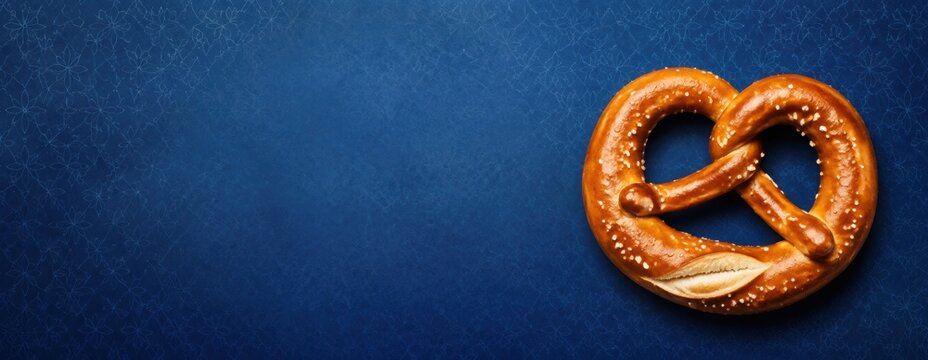 Bavarian Pretzel on Minimal Blue Panoramic Background