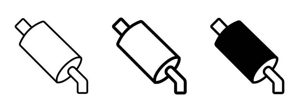 Exhaust Muffler Icons Set, Automotive Exhaust System Parts and Vehicle Repair Symbols Vector Graphics