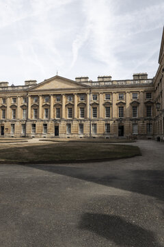 View of the neoclassical architecture of the Peckwater Quadrangle at Christ Church College with stone facade and symmetrical windows in Oxford, England, United Kingdom.
