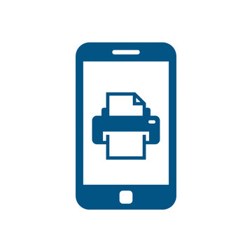 A blue icon showing a printer inside a mobile device screen