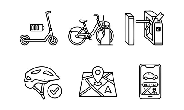 Micro Mobility and Public Transportation Icon Set Vector