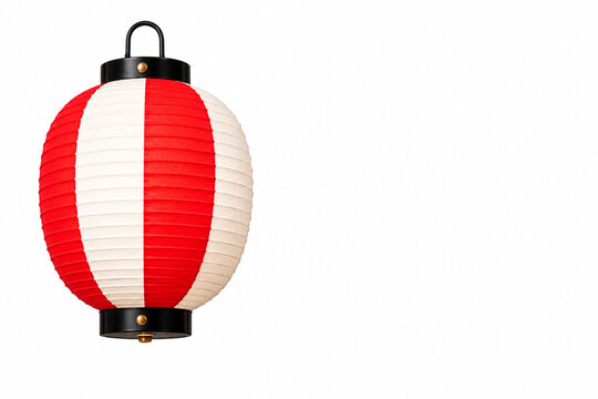 Red and White Japanese Paper Lantern on White Background