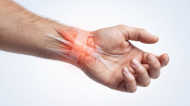 Wrist Anatomy Showing Tendon and Nerve Inflammation with Pain Highlight