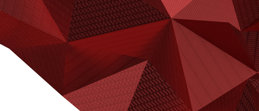 Intricate abstract design featuring red geometric polygons with detailed surface textures and shadow