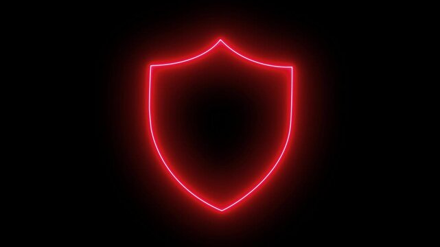 Bright neon security neon frame with tones. Alpha channel Premultiplied 4K animation video. Shield neon icon, Shield icon security animation, badge shield security protection emblem safety guarantee 